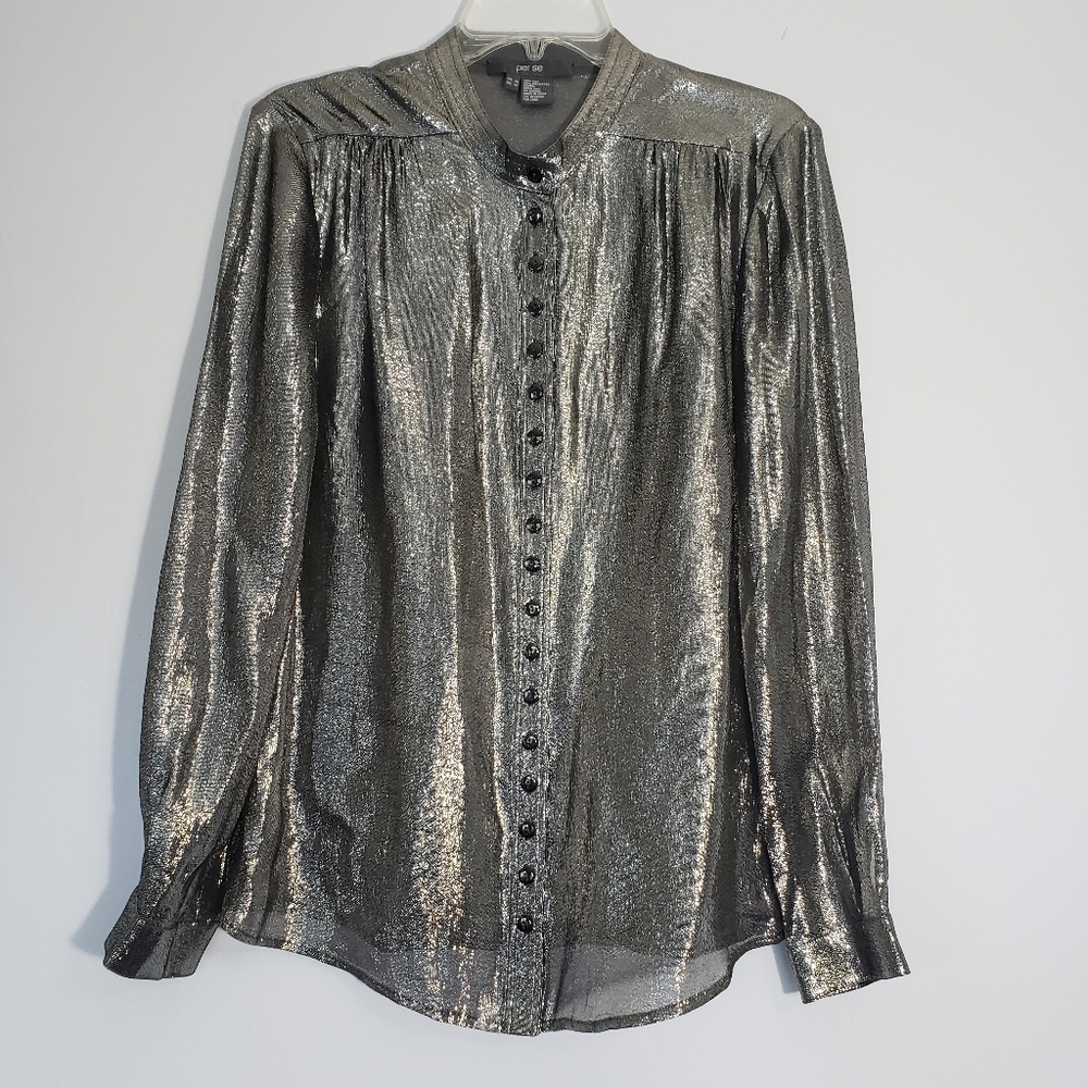 Per Se  Silver Long Sleeve Top Size 10